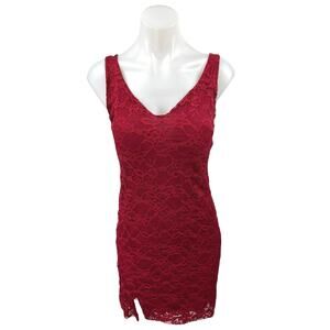 Aqua Women's Red Floral Lace V-Neck Sleeveless Camisole Mini Sheath Dress Size S
